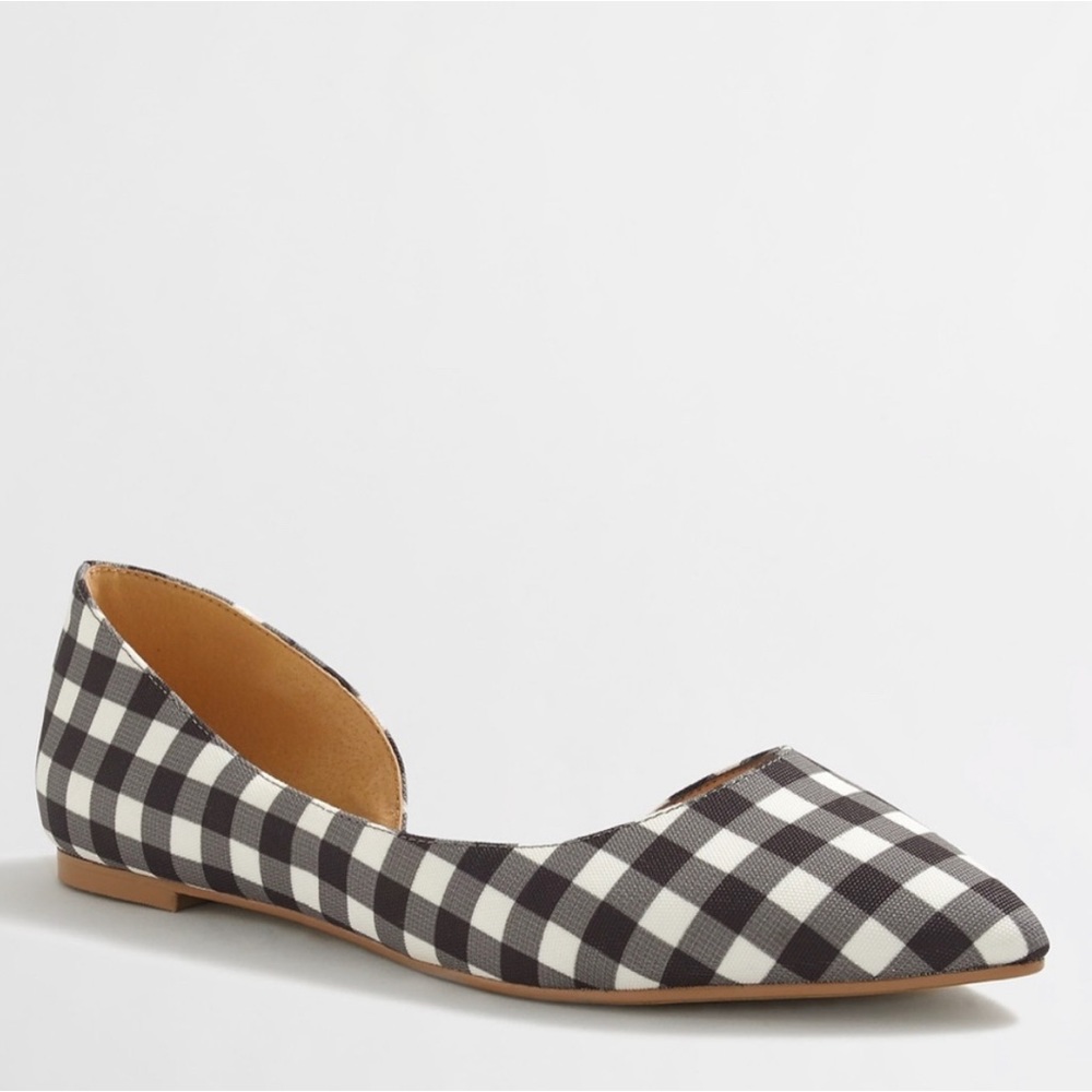 J. Crew Gingham Black and White D’Orsay Flats